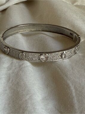 SHYMI Silver Heart Crystal Bangle Bracelet - Women Jewelry
